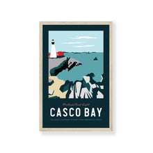 Load image into Gallery viewer, Casco Bay Maine Print 11"x17" | Vintage Travel Print | Ocean Print | Maine Print | Portland Head Light | Casco Bay Print