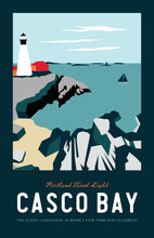 Load image into Gallery viewer, Casco Bay Maine Print 11"x17" | Vintage Travel Print | Ocean Print | Maine Print | Portland Head Light | Casco Bay Print