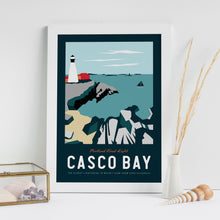 Load image into Gallery viewer, Casco Bay Maine Poster | Vintage Travel Poster | Ocean Poster | Landscape Poster | Maine Poster | Portland Head Light | Casco Bay Print