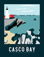 Load image into Gallery viewer, Casco Bay Maine Print 8.5"x11" | Vintage Travel Print | Ocean Print | Maine Print | Portland Head Light | Casco Bay Print
